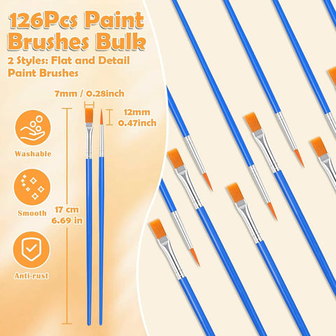 240 Pcs Mini Paint Brushes Bulk, Flat and Fine Tip Small Paint Brushes