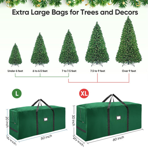 BALEINE 7.5 ft Christmas Tree Storage Bag, Heavy Duty 900D Oxford Fabric with Reinforced Handles and Dual Zippers Wide Opening, Extra Large Storage Container for Trees and Decorations (Green)