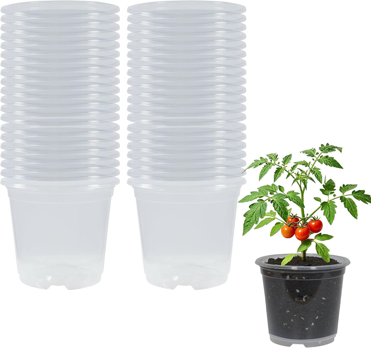 40 Pack 7 Inch Clear Nursery Pots with Drainage Plant Pots for Plants Transparent Potting Containers for Plants Seeding Starter Pot(Clear, 7 Inch 40 Pcs)