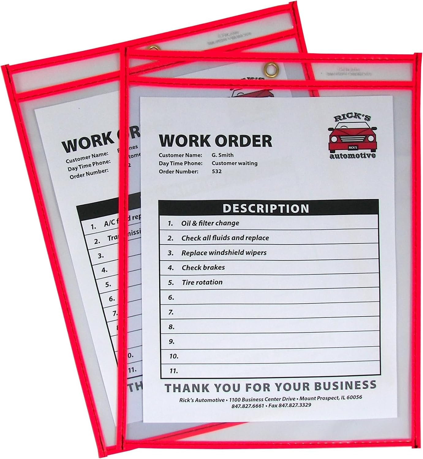 C-Line Neon Stitched Shop Ticket Holders, Green, Both Sides Clear, 9 x 12 Inches, 15 per Box (43913)