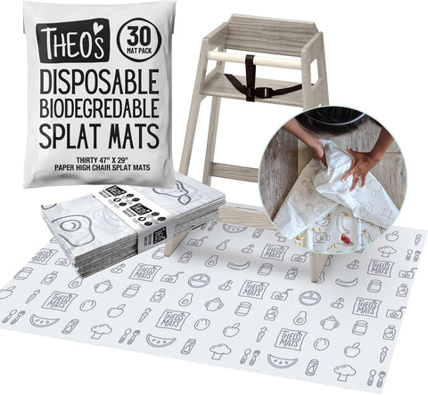 Theo’S Disposable Mats - 30 Count Splat Mat for High Chairs