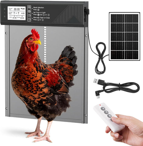 Large Automatic Chicken Coop Door Solar Powered with Timer & Light Sensor