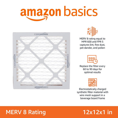 Amazon Basics 12x12x1 Air Filter 6-Pack, MERV 8 AC Furnace, Dust, Pet & Allergen Control , Electrostatic (Actual Size: 11.75" x 11.75" x 0.75")