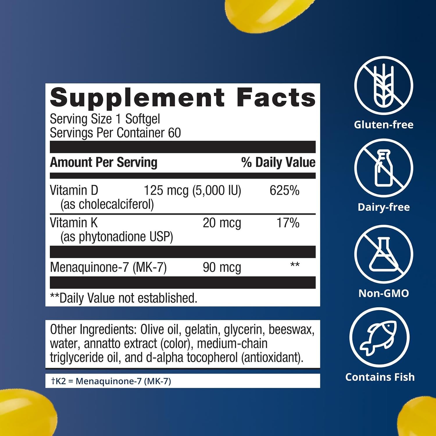 Metagenics Vitamin D3 and Vitamin K2 5,000 IU with MK-7, 60 Softgels