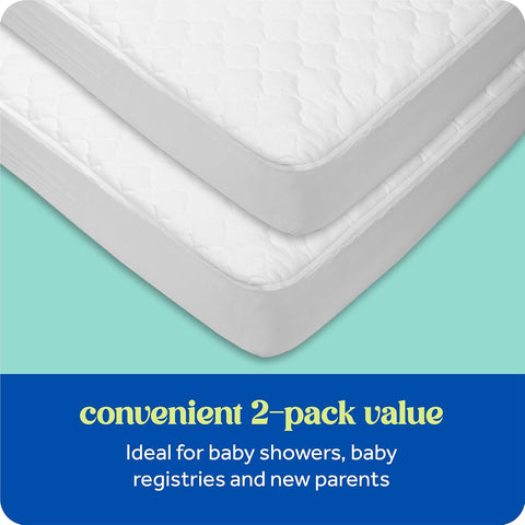 Sealy Baby Crib Mattress Protector - 2-PACK, Fitted Waterproof Infant Crib Mattress Pad and Toddler Bed Cover, Machine Washable and Easy to Clean, 52x28