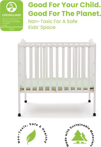 Delta Children Folding Portable Mini Baby Crib with 1.5-inch Mattress - Greenguard Gold Certified, White