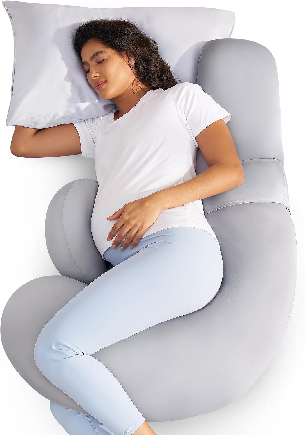 Momcozy Original F Shaped Cooling Pregnancy Pillow, Adjustable Wedge Pillow