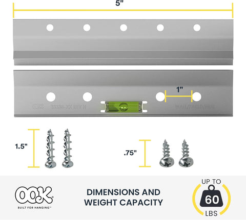 OOK 55310 French Cleat, Picture and Mirror Hanger with Hardware, 60lb, Aluminum (7 Piece)