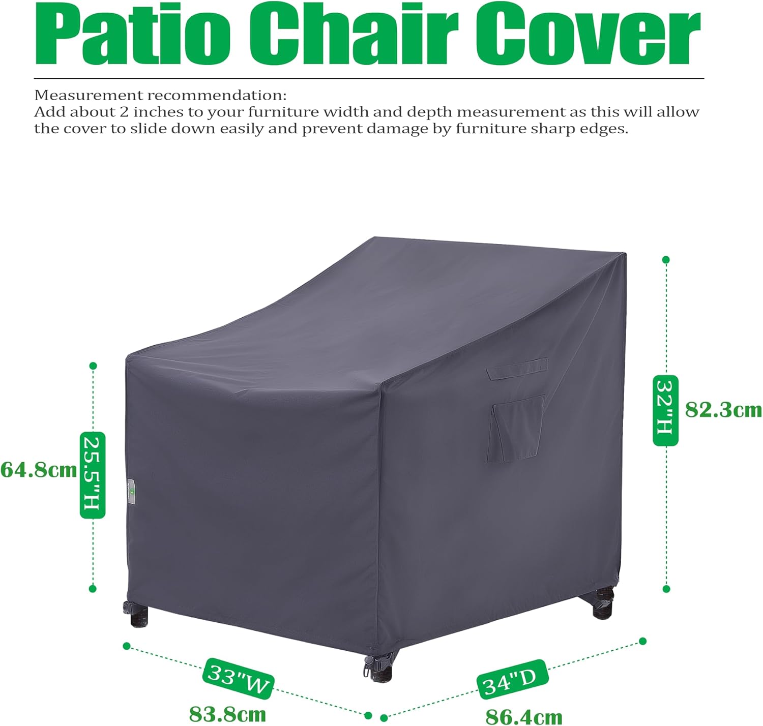 F&J Outdoors Patio Chair Covers, Grey, 33" W x 34" D x 32" H, 1 pc