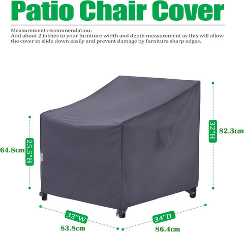 F&J Outdoors Patio Chair Covers, Grey, 33" W x 34" D x 32" H, 1 pc