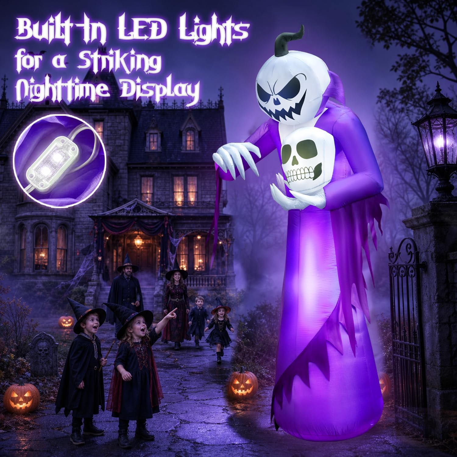 12FT Giant Halloween Inflatables Decorations Outdoor Pumpkin Ghost Wizard