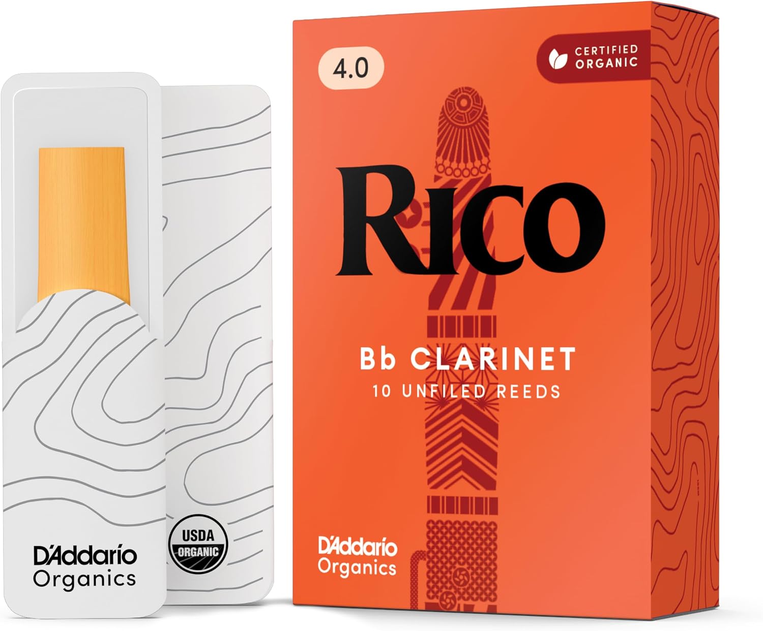 Rico Organic Bb Clarinet Reeds, Strength 4.0, 10 Pack