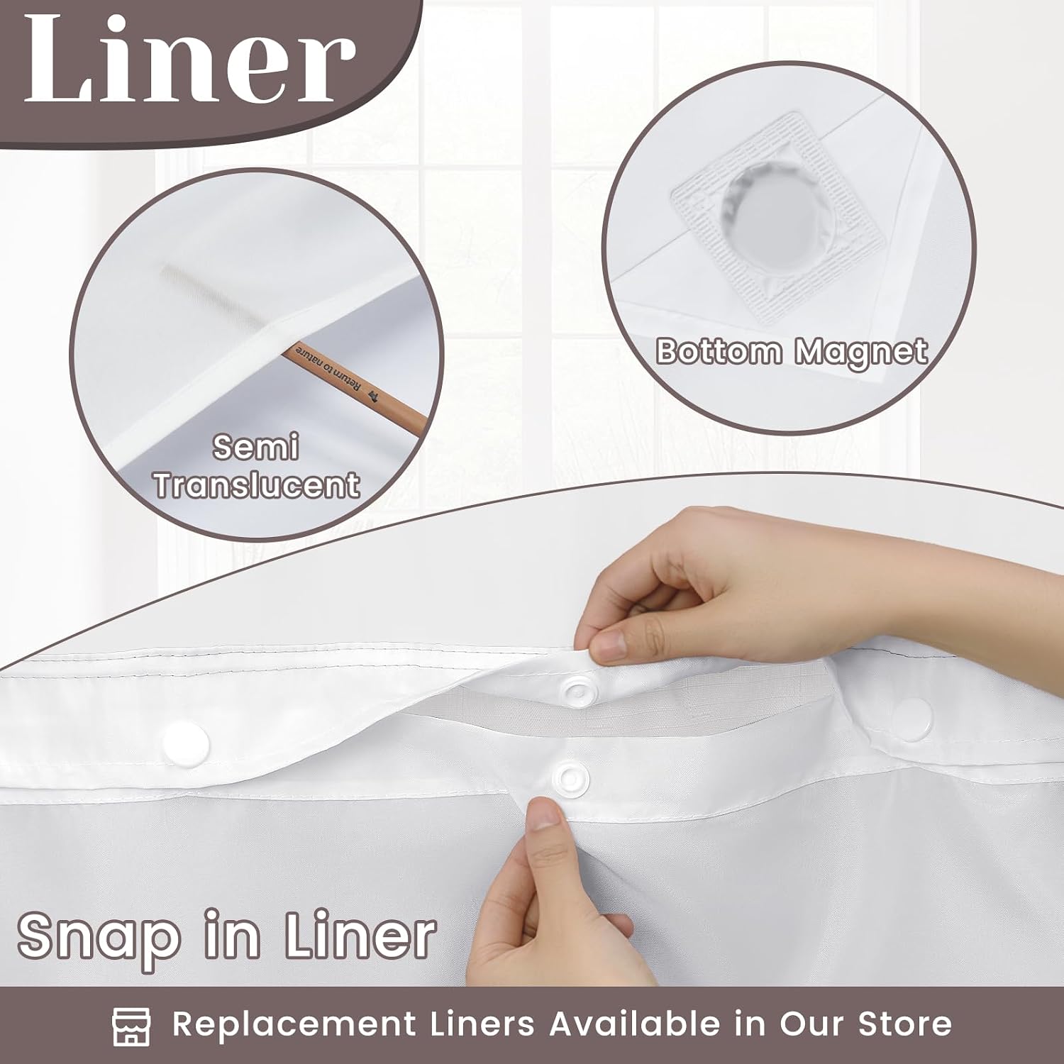 SORTTO Ringless Slub Shower Curtain with Snap in Liner, 71x74, Ombre Blue
