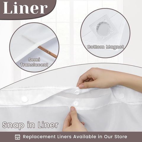 SORTTO Ringless Slub Shower Curtain with Snap in Liner, 71x74, Ombre Blue