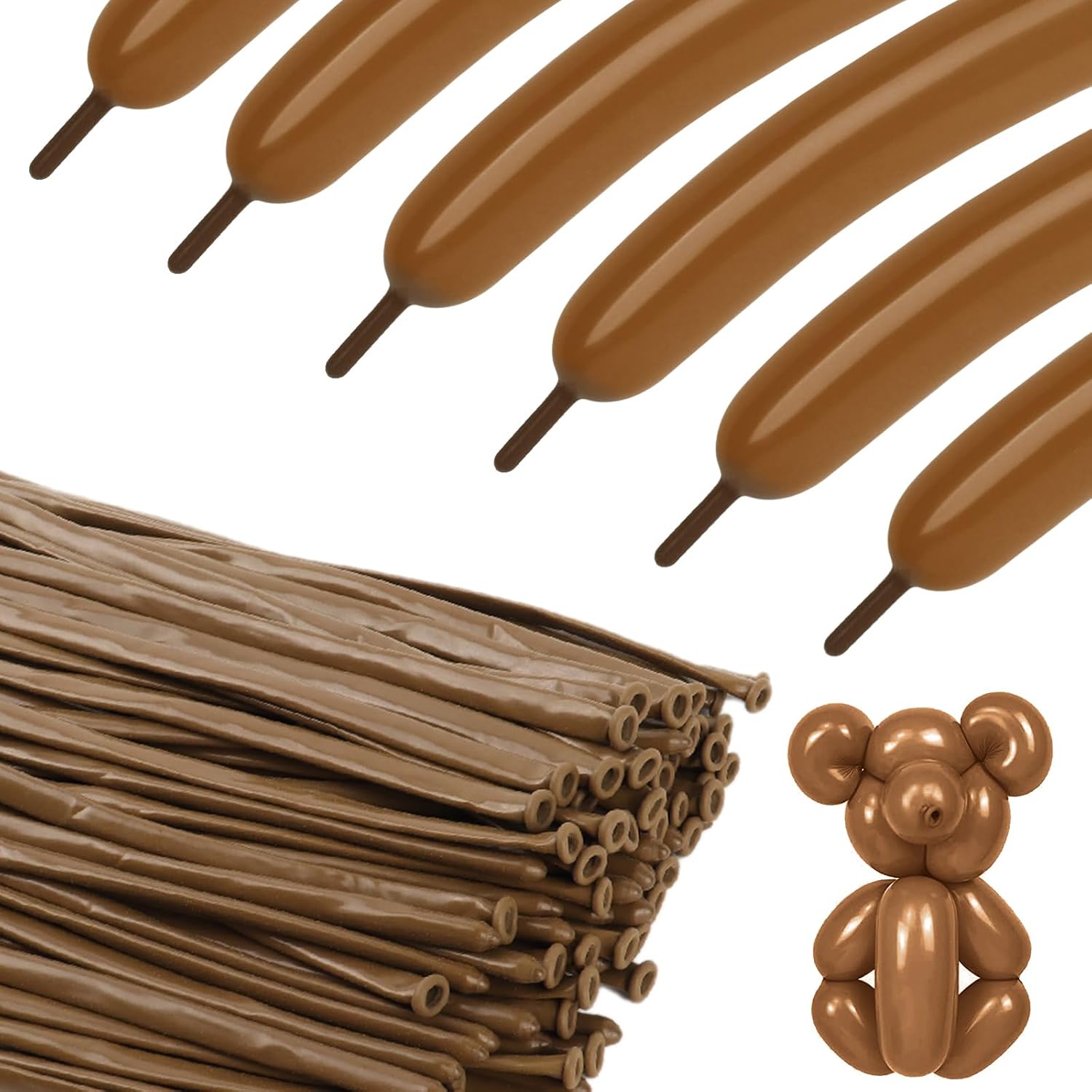 Khaki Long Balloons - 260 Balloons for Animal Modeling & Party Decor, 100P