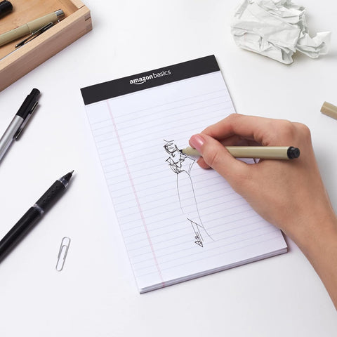 Amazon Basics Narrow Ruled Lined Writing Note Pads for Notes, Office Supplies, 5" x 8", White, 12-Pack of 50 Pages, Perforated