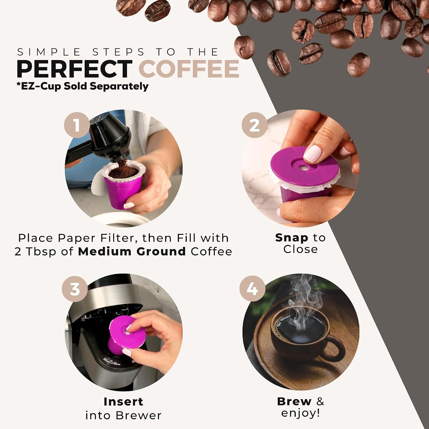 Perfect Pod EZ-Cup Paper Filters with Lid for Reusable Coffee Pods, 300 Ct