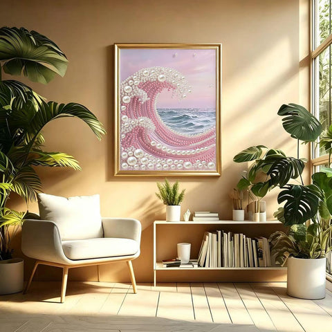 5D Diamond Art Pearl Painting Kits for Adults,Pink waves Diamond Art Kits