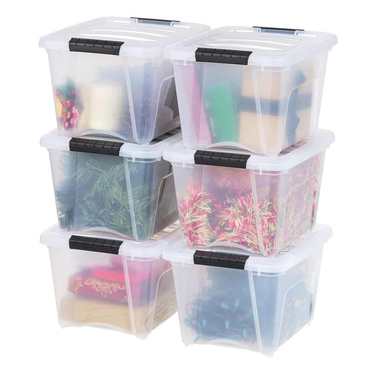 IRIS USA 19 Qt Stackable Plastic Storage Bins with Lids, 6 Pack - BPA-Free, Made in USA - See-Through Organizing Solution, Latches, Durable Nestable Containers, Secure Pull Handle - Clear