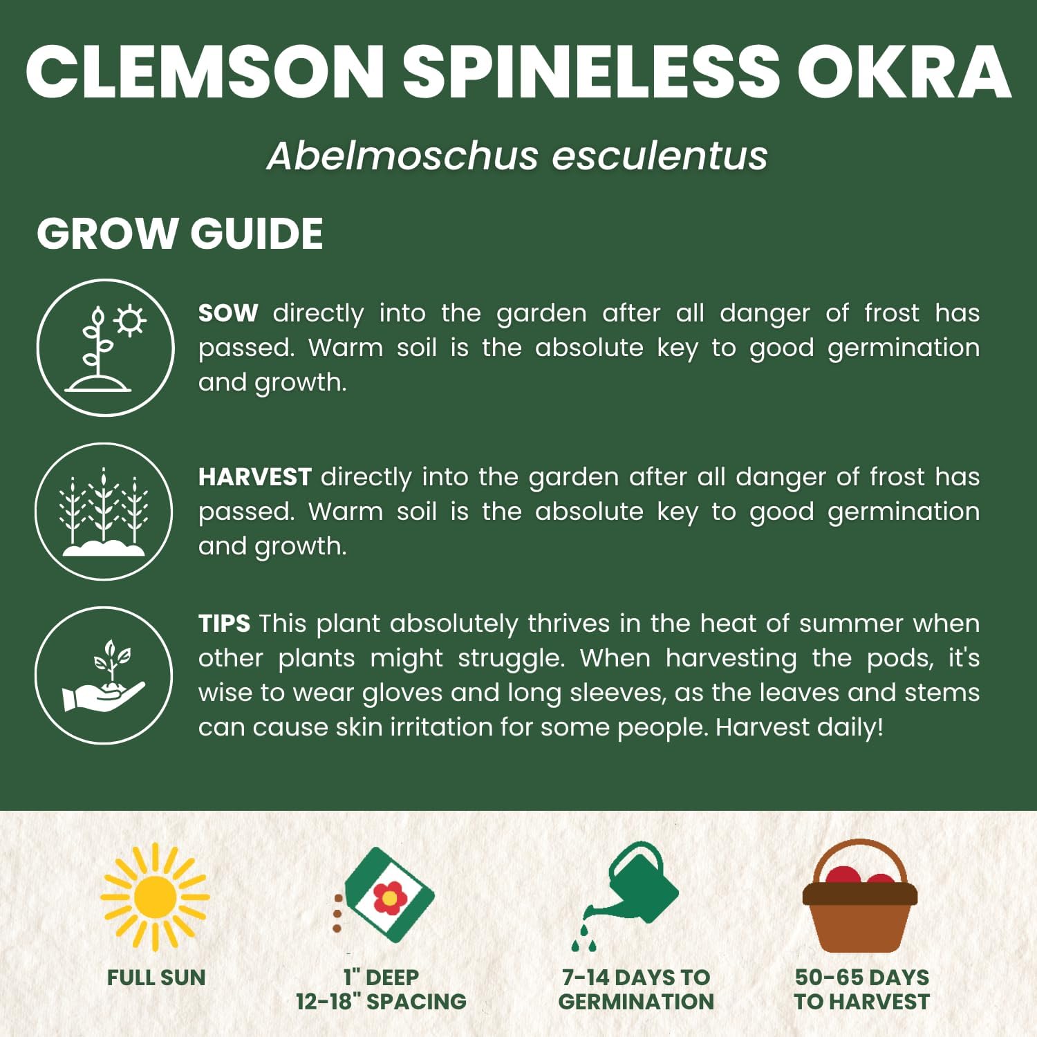 Okra Clemson Spineless – 225 Premium Seeds for Planting – High-Yield, Tender Heirloom Pods for the 2026 Season – 15 Gram Pouch