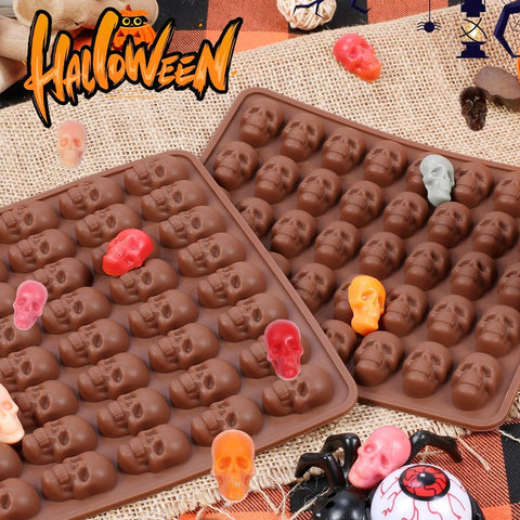 Skull Silicone Molds, Halloween Gummy Chocolate Molds 2 Pcs Mini Skull Mold