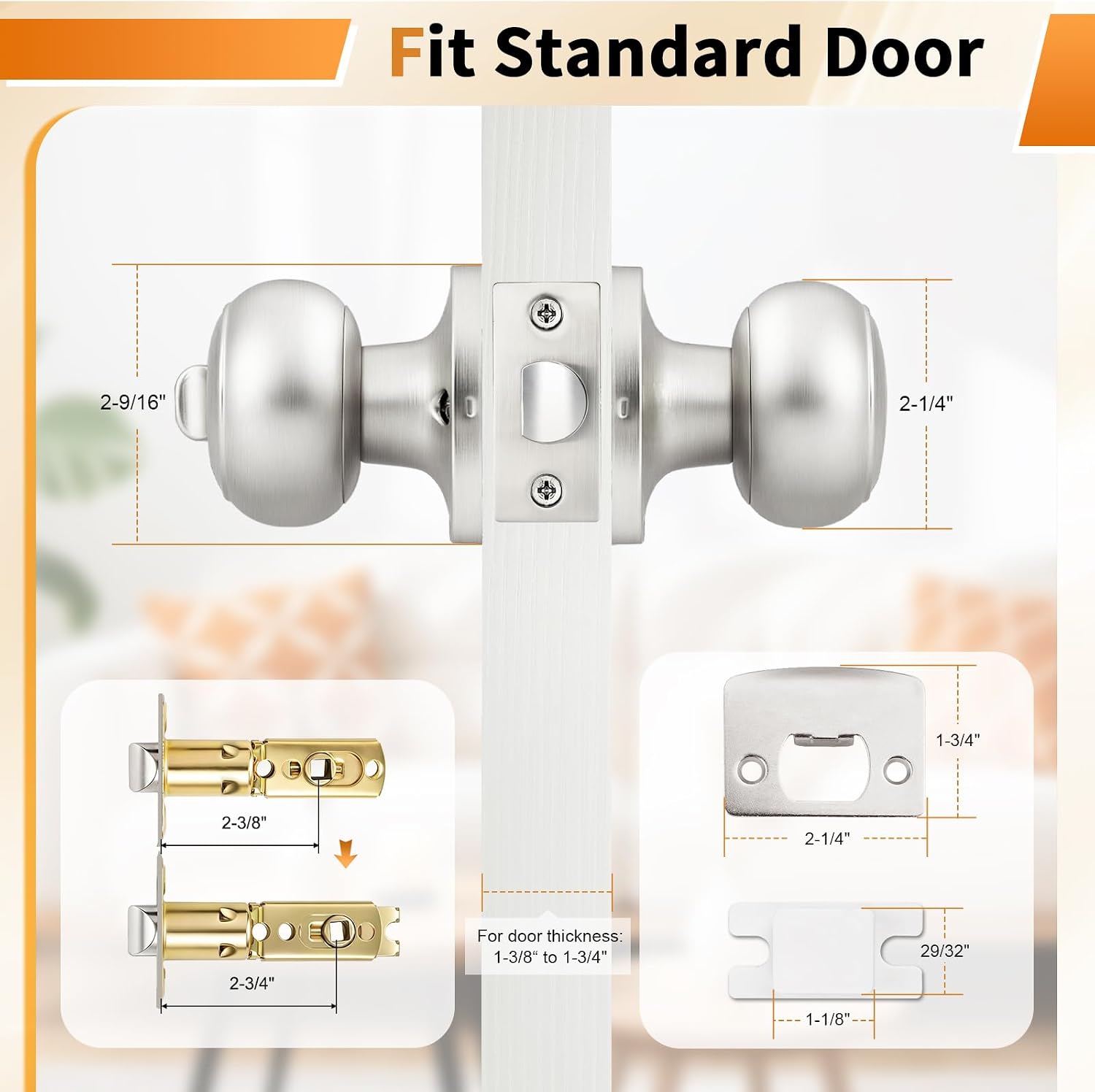 Probrico Brushed Nickel Interior Door Knobs, Privacy Door Knob for Bathroom Bedroom, Stainless Steel Door Knob with Lock for Interior Door, 8 Pack