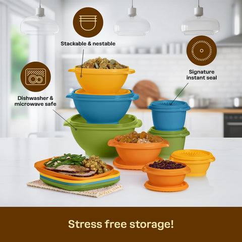 Tupperware Heritage 20-Piece Retro Set (4 Plates, 8 Containers, 8 Lids)