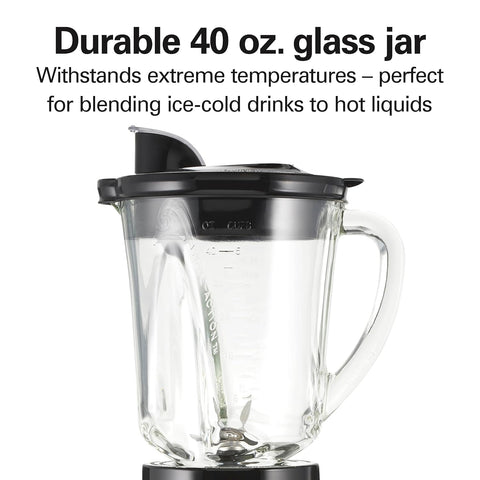 Hamilton Beach Blender and Food Processor Combo for Shakes & Smoothies, With 3 Cup Electric Food Chopper Attachment, 40 oz Glass Jar, Blender Travel Cup, 700 Watts Peak Power, Gray & Black (58163)