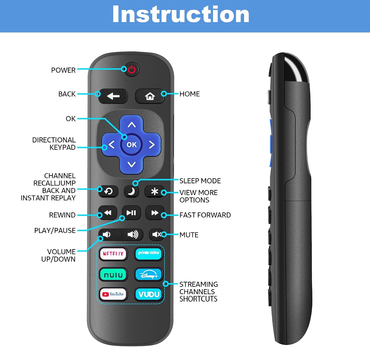Gotellx 4 Pack Replacement Remote Controls for Roku TV
