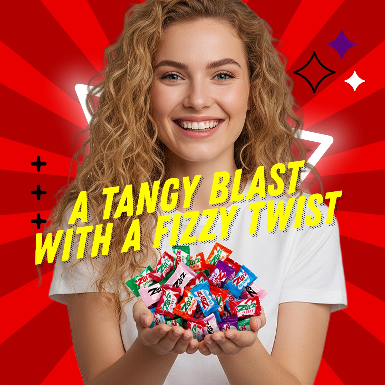 ZOTZ Fizzy Sour Candy Bulk - Retro Italian Hard Candy Individually Wrapped - Classic Nostalgic 7 Assorted Flavors Cherry, Watermelon, Strawberry, Blue Raspberry, Apple, Orange & Grape - 425 Pieces Bag for Party Favors, Goodie Bags, Piñata & Candy Buffet.