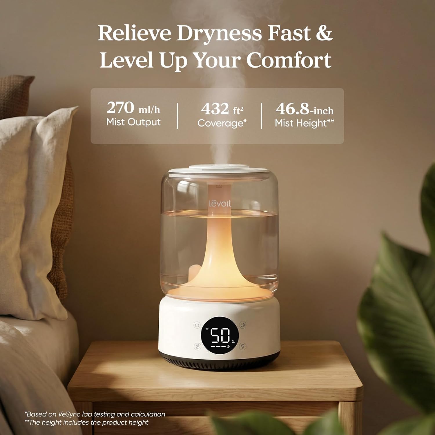 LEVOIT Smart Humidifier for Bedroom, 4.2L Top Fill Cool Mist for Large Room