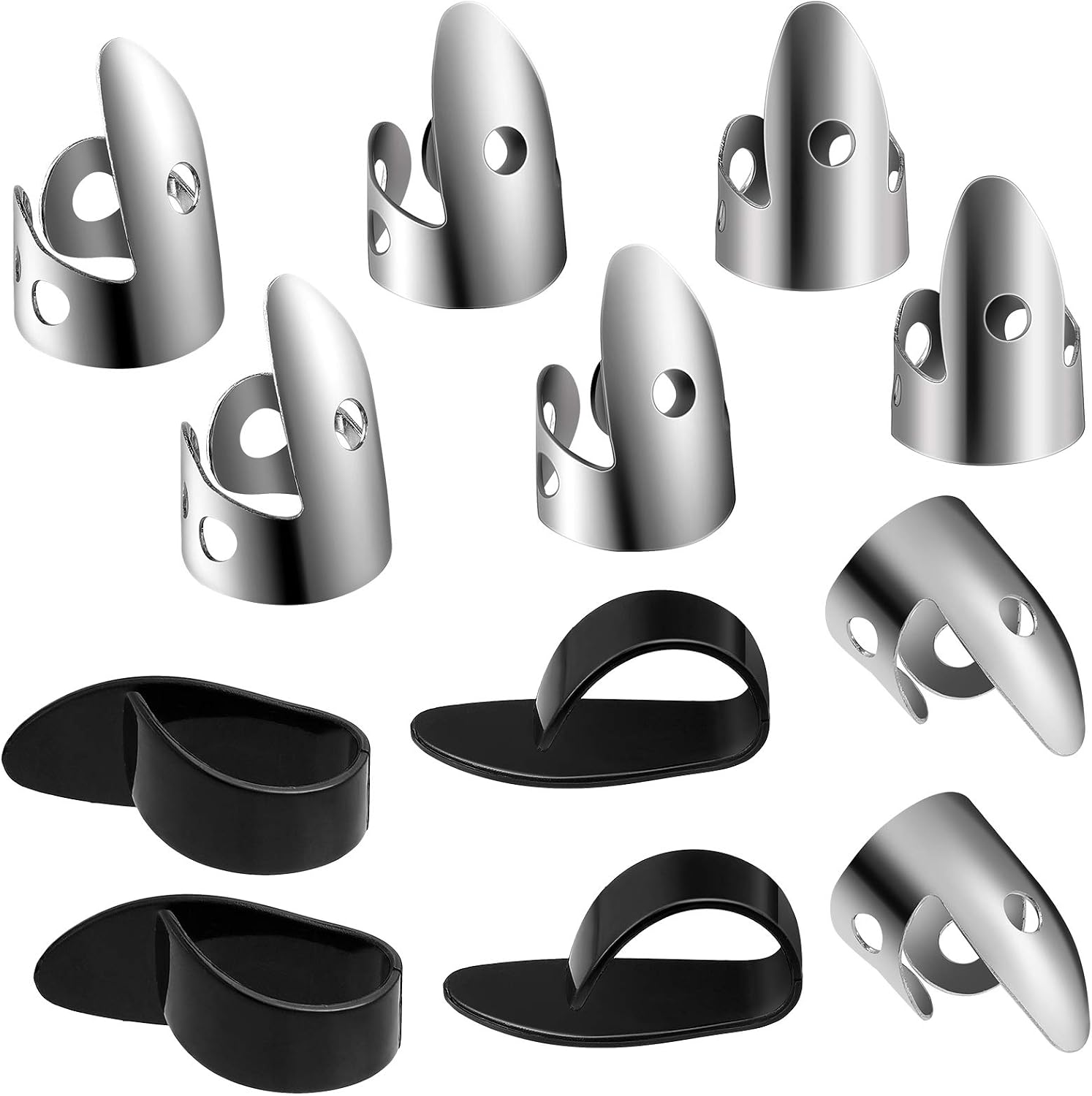 Shappy 12 Pcs Steel Finger Picks Set, Including Stainless Steel Finger and Thumb Picks, Metal Adjustable Bass Guitar Accessories for Guitar Banjos(Simple Style)