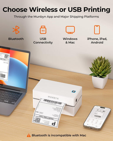 MUNBYN Bluetooth Thermal Label Printer, Wireless 4x6 Shipping Label Printer