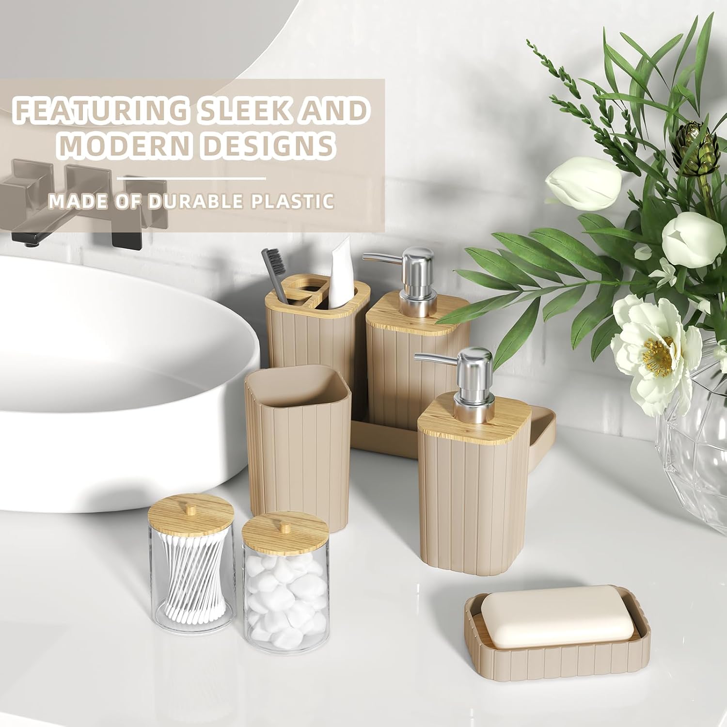 XLHOMO Bathroom Accessories Set - 10PC Elegant Beige Bathroom Set