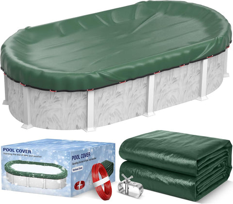 18 x 33 FT Oval Winter Pool Cover 500D Extra Thick Above Ground Pool Cover