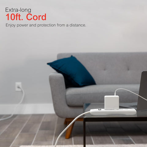 GE Surge Protector Power Strip, 10 Ft Extension Cord, 6 Outlet Extender