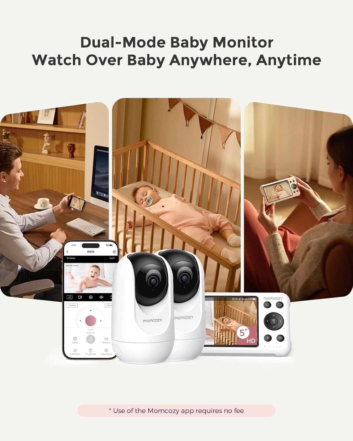 Momcozy BM04 Smart WiFi Baby Monitor with 2 Cameras, 5" 1080P Split Screen