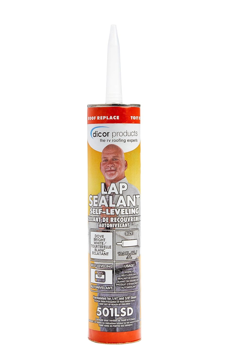 Dicor 501LSD-1 Self-Leveling Lap Sealant, Dove White, 10.3 Oz