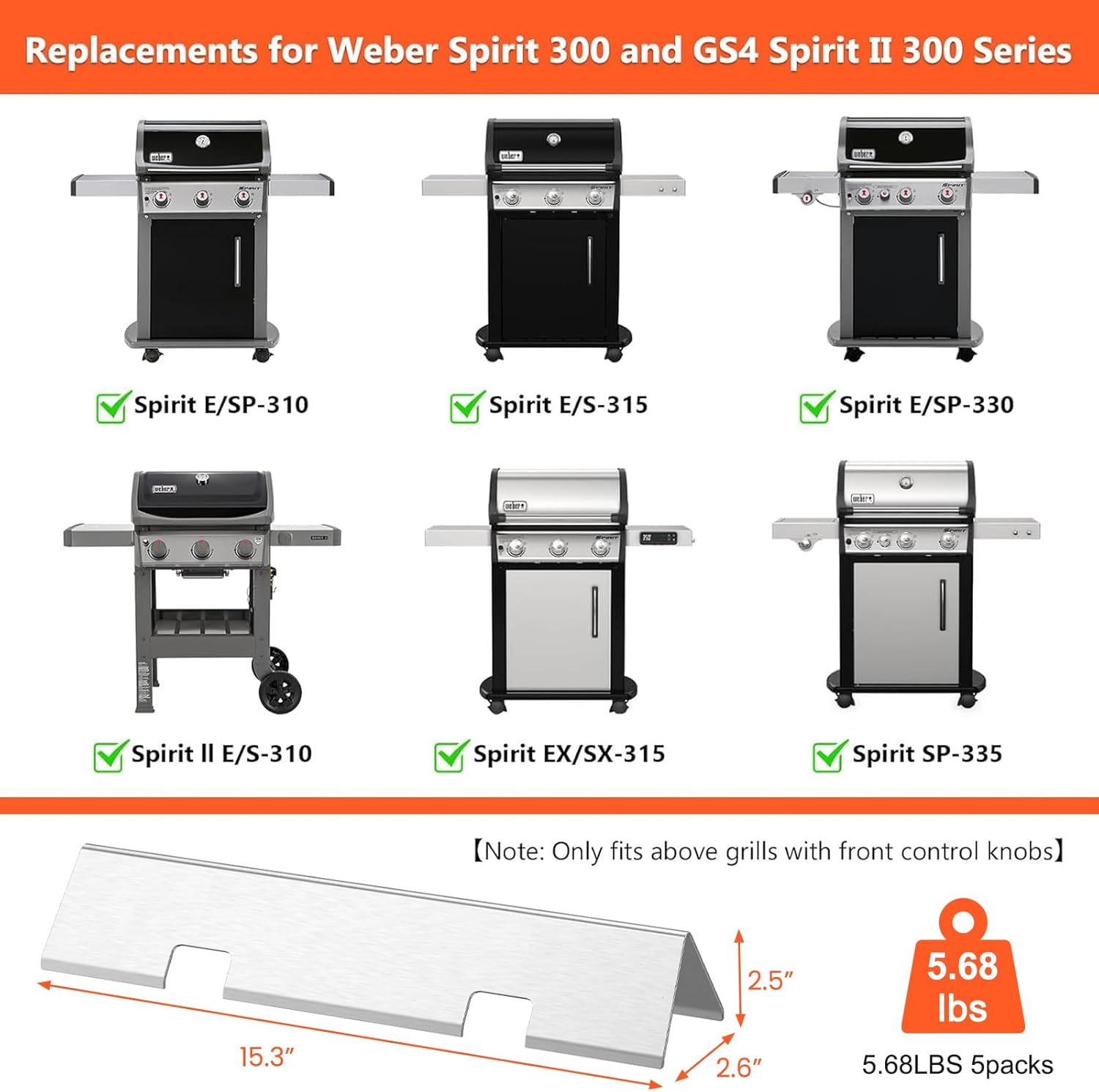 QuliMetal 15.3" Flavorizer Bars for Weber Spirit 300 & GS4 II 300 Series