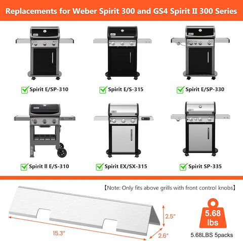 QuliMetal 15.3" Flavorizer Bars for Weber Spirit 300 & GS4 II 300 Series