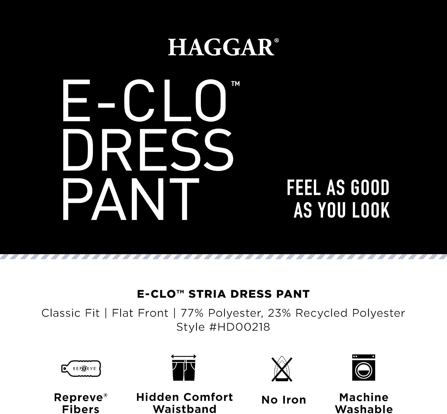 Haggar Men's E-CLO Repreve Stria Flat Front Dress Pant