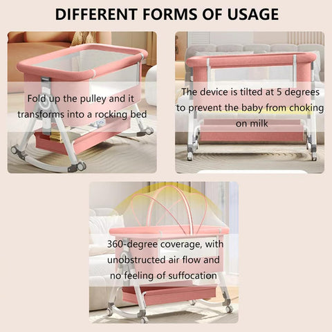 Baby Bassinet,3 in 1 Baby Bassinets Bedside Sleeper with Wheels and Mosquito Net,Bedside Bassinet for Baby with Comfy Mattress, Mattress&Breathable Mesh,Storage Basket