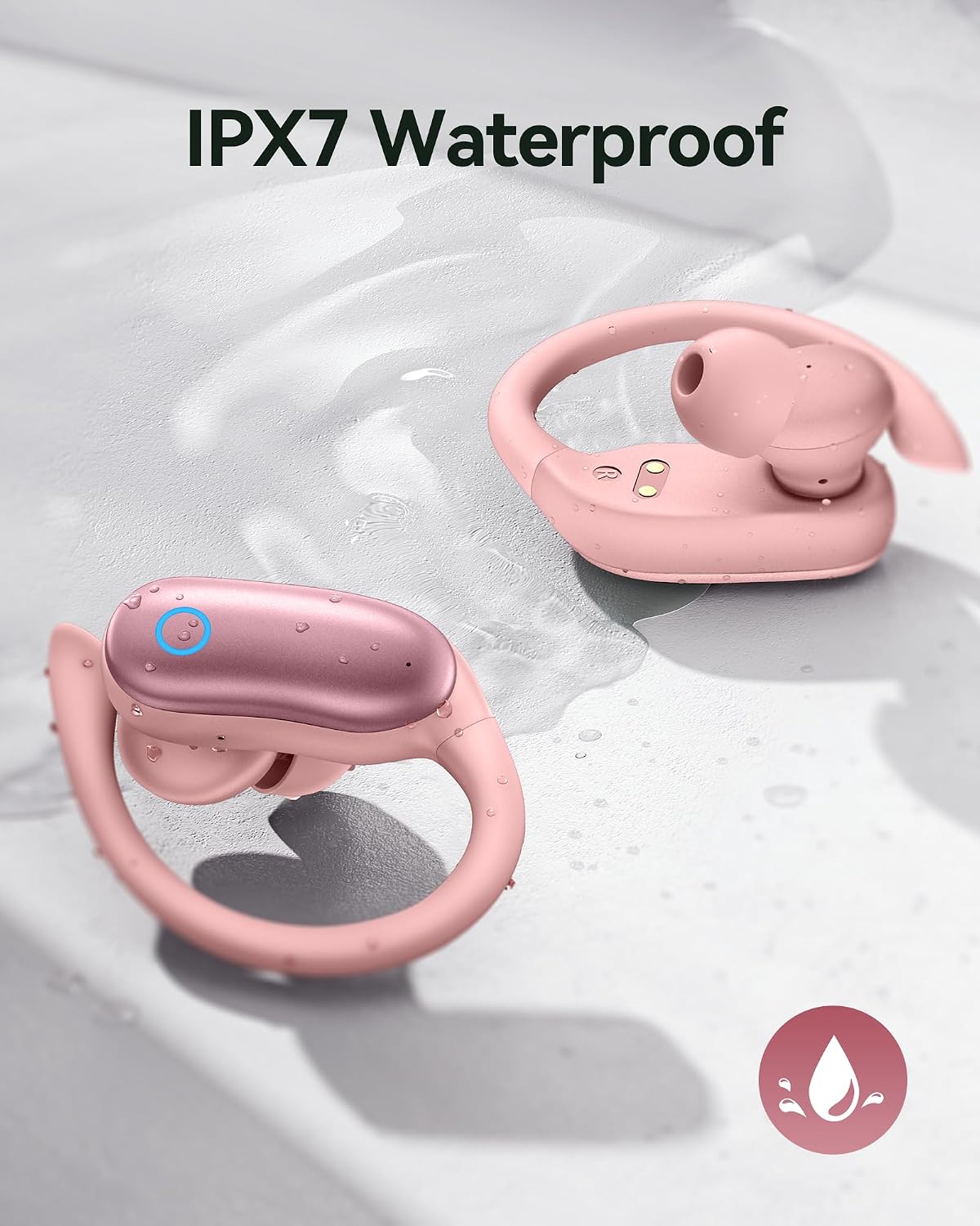 GNMN Active Noise Cancelling Ear Buds Wireless Earbuds 96hrs Playback Bluetooth Headphones Dual Battery Display Stereo Bass Earphones with Earhooks Microphone IPX7 Waterproof