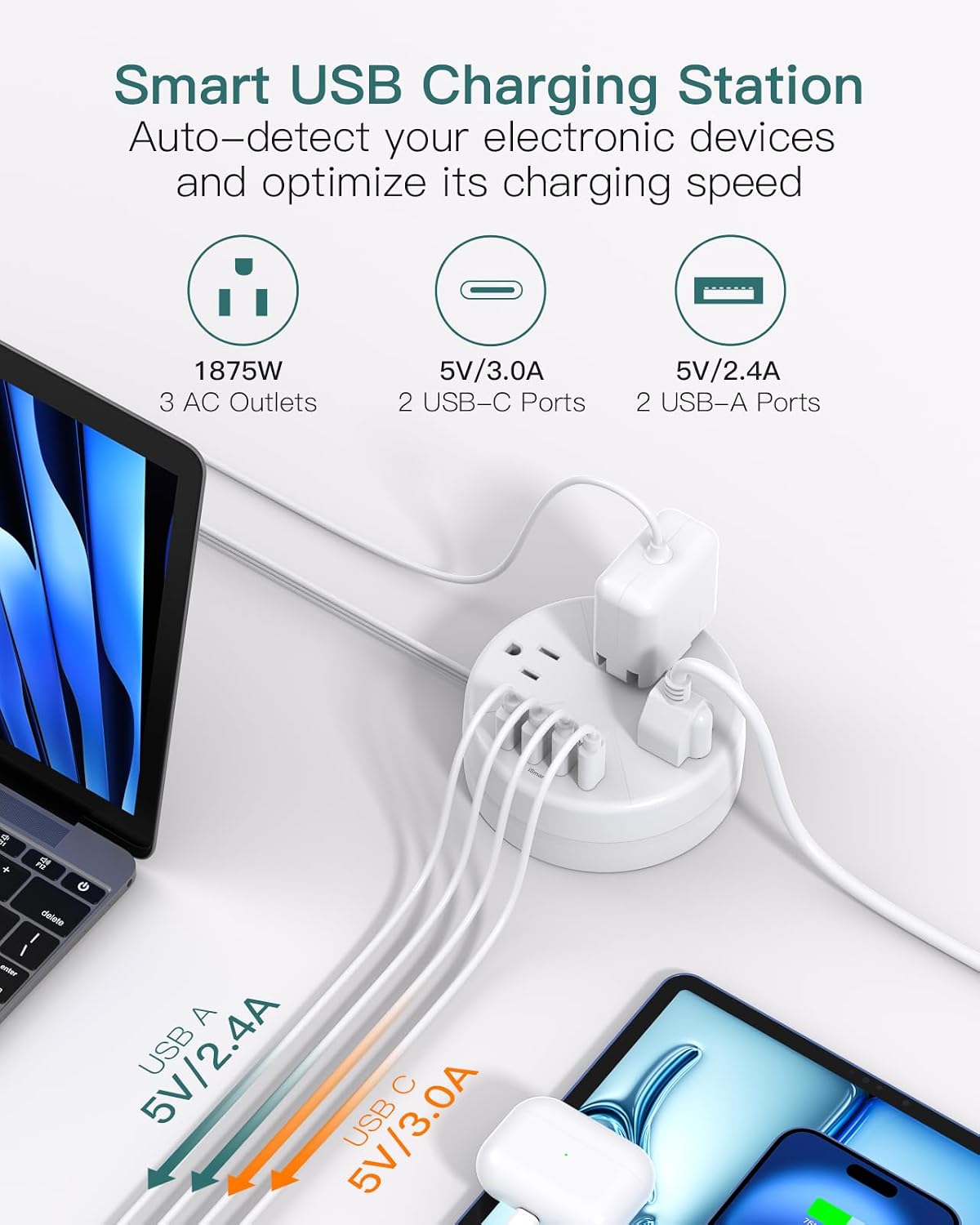 Travel Power Strip - Cruise Ship Essentials with 3ft Retractable Cord