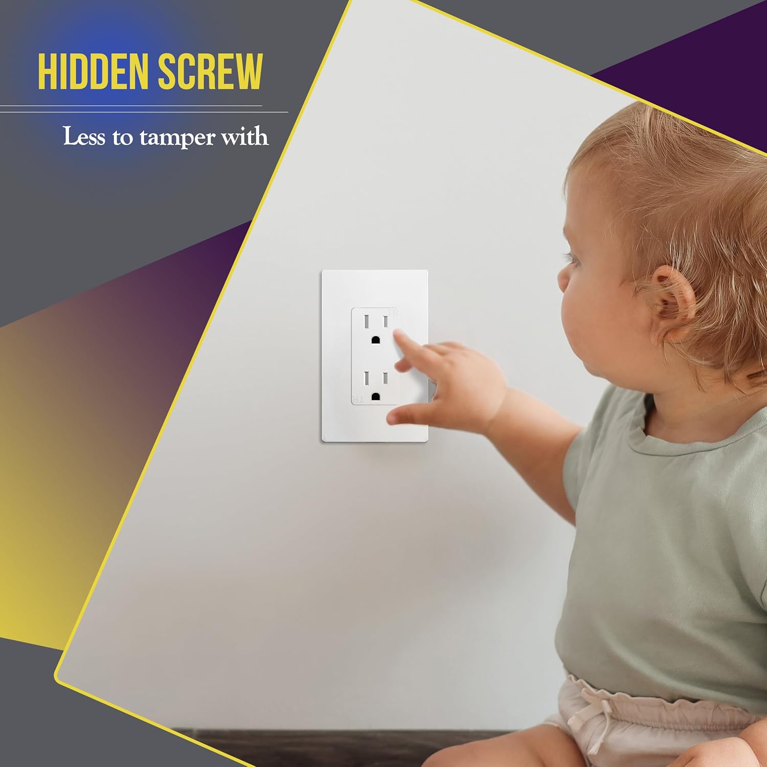 ENERLITES 1-Gang White Screwless Decorator Wall Plate Outlet Cover, 10 Pack