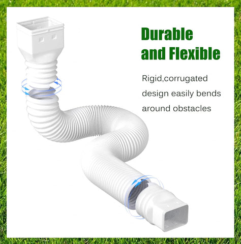 2 Pack Rain Gutter Downspout Extensions Flexible,Drain Downspout Extender Connector 21"-68",Screws for Included,White