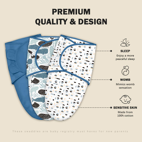 Cute Castle 3-Pack Baby Swaddle Sleep Sacks - Newborn Swaddle Sack - Ergonomic Baby Swaddles Blanket Warp for Boys and Girls - Baby Essentials (0-3 Months - Blue)