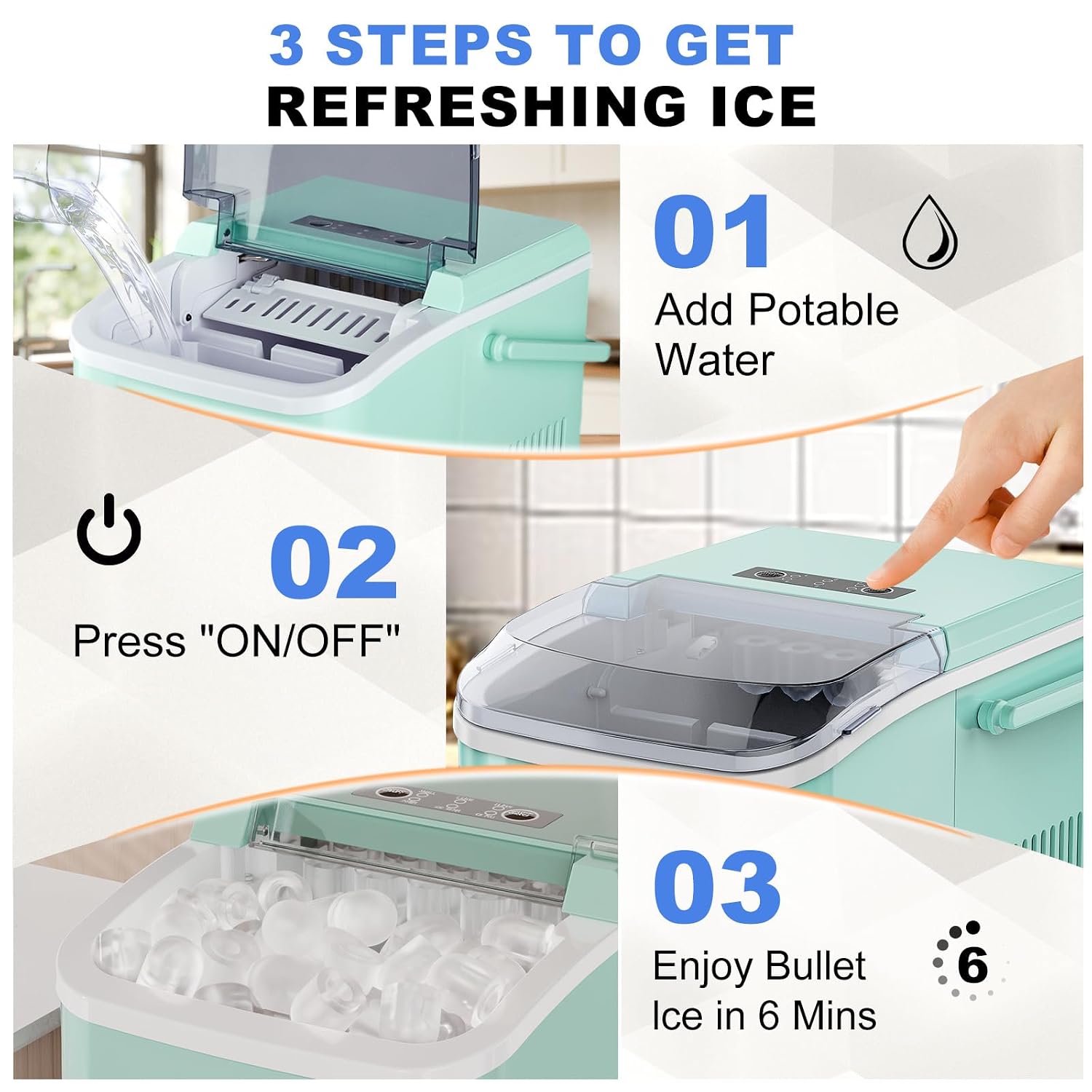 NEWBULIG Countertop Ice Maker Machine with Handle, Portable Ice Maker