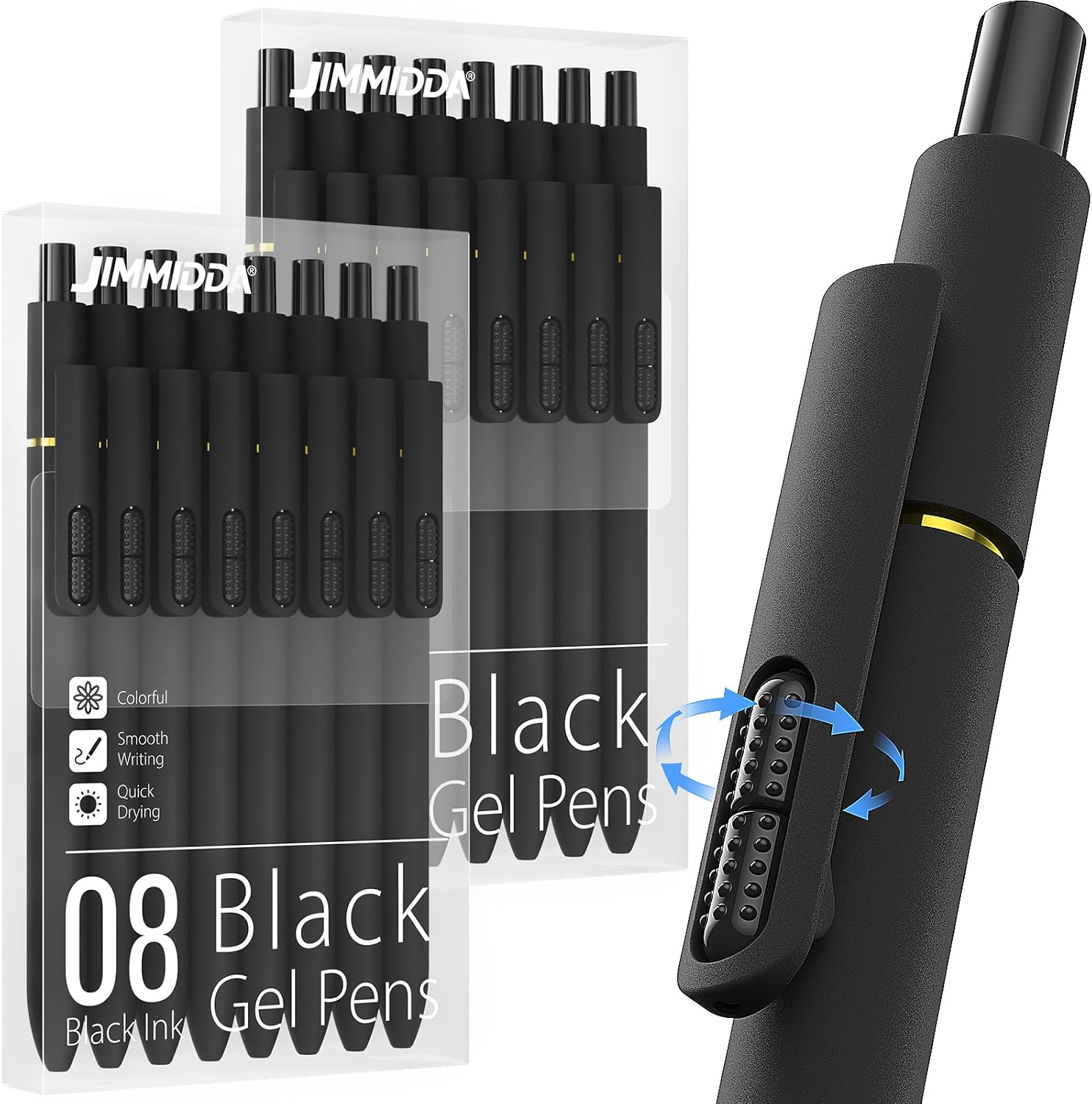 16 Pack Gel Pens, Black Ink Quick-Drying No Smudge with Fidget