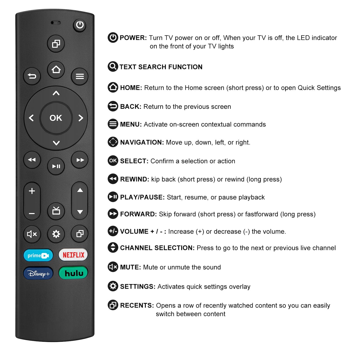 Replacement Remote for All Insignia/Toshiba/Pioneer Smart TVs